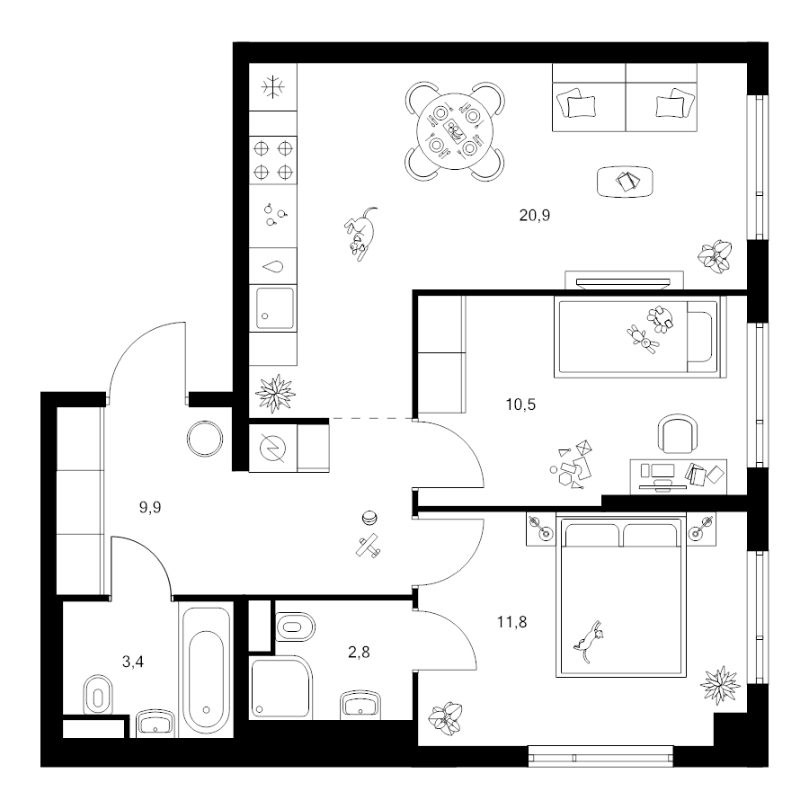 3 ккв (Евро) 59,3 м²