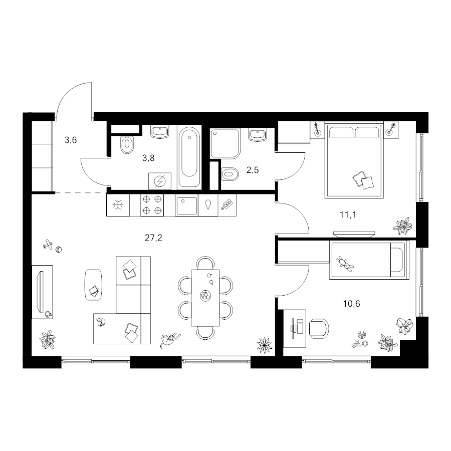 3 ккв (Евро) 58,8 м²