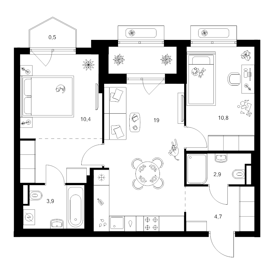 3 ккв (Евро) 58,8 м²