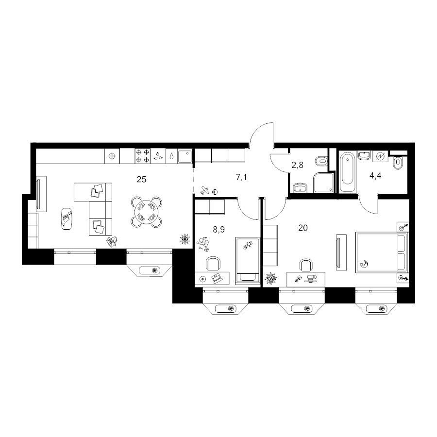 3 ккв (Евро) 68,2 м²