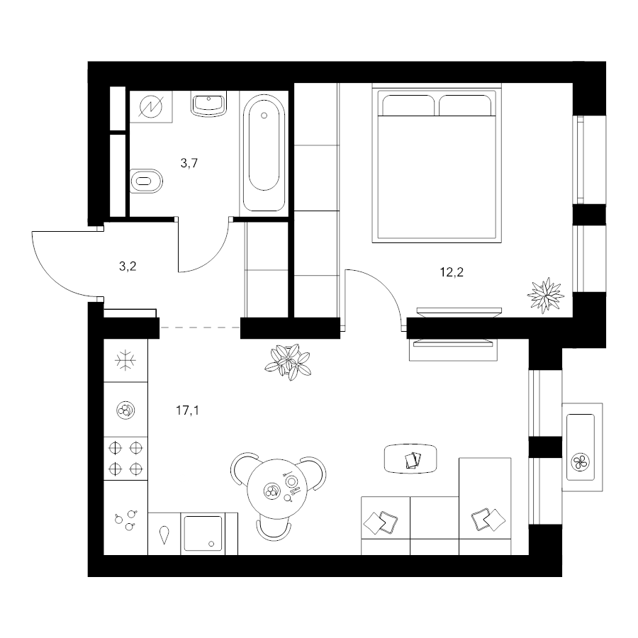2 ккв (Евро) 36,2 м²