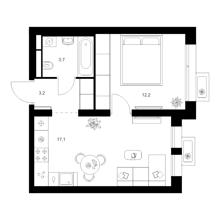 2 ккв (Евро) 36,2 м²