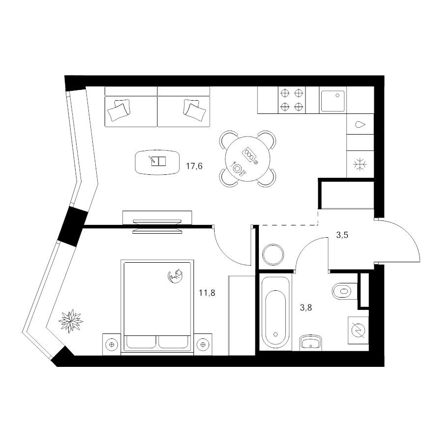 2 ккв (Евро) 36,7 м²