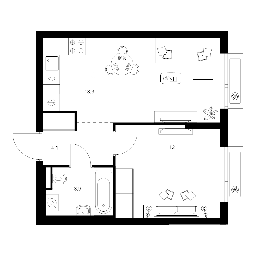 2 ккв (Евро) 38,3 м²