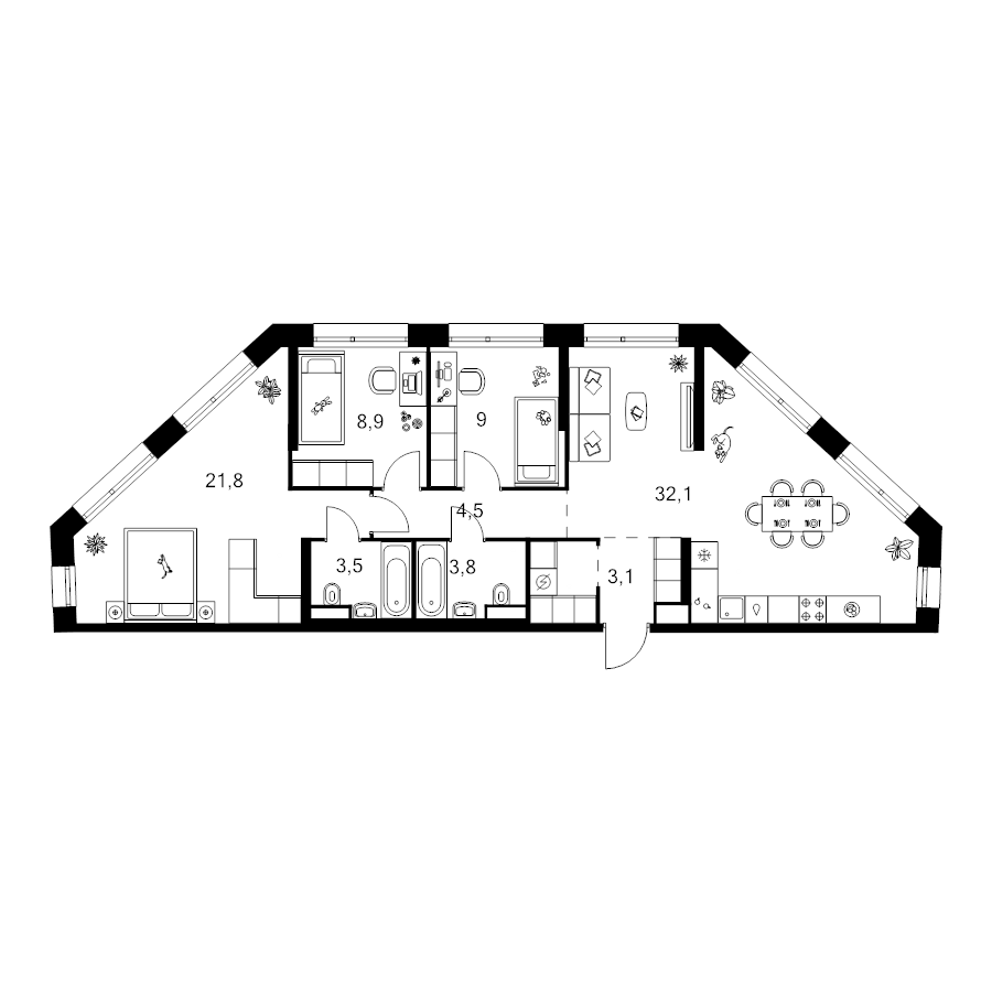 4 ккв (Евро) 89 м²