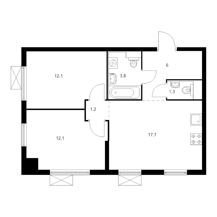 3 ккв (Евро) 52,3 м²