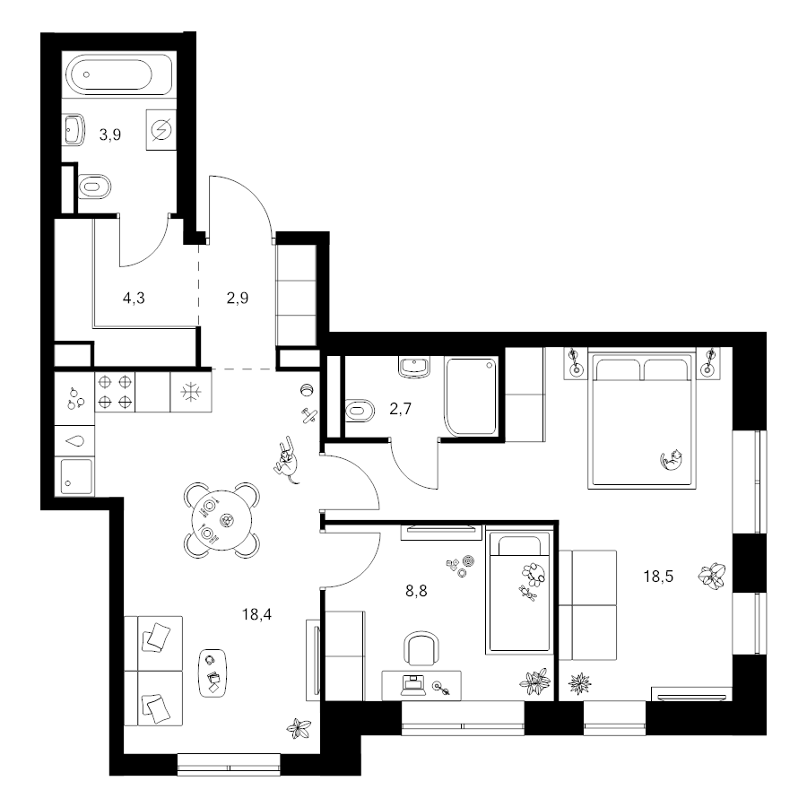 3 ккв (Евро) 59,5 м²