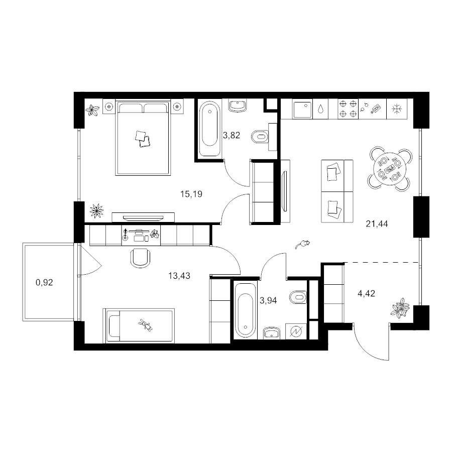 3 ккв (Евро) 64,1 м²