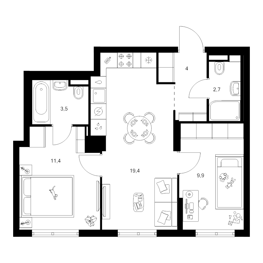 3 ккв (Евро) 50,9 м²