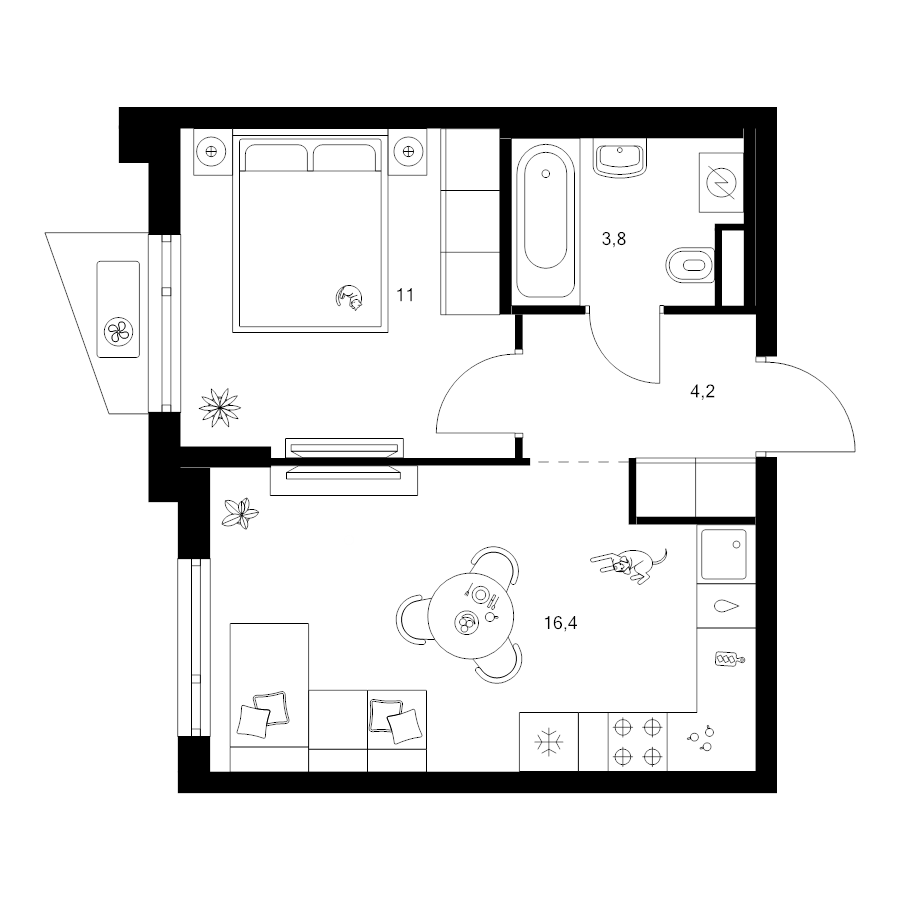 2 ккв (Евро) 35,4 м²