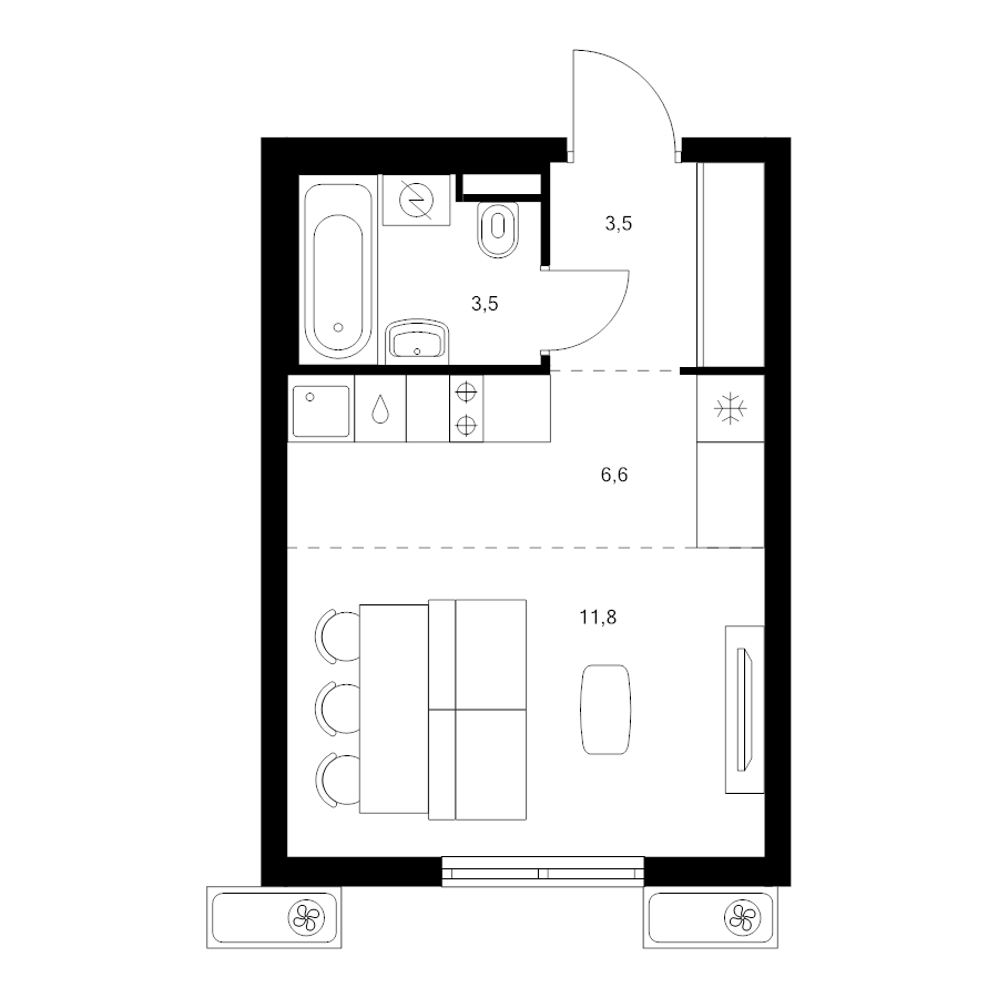 Студия 25,4 м²