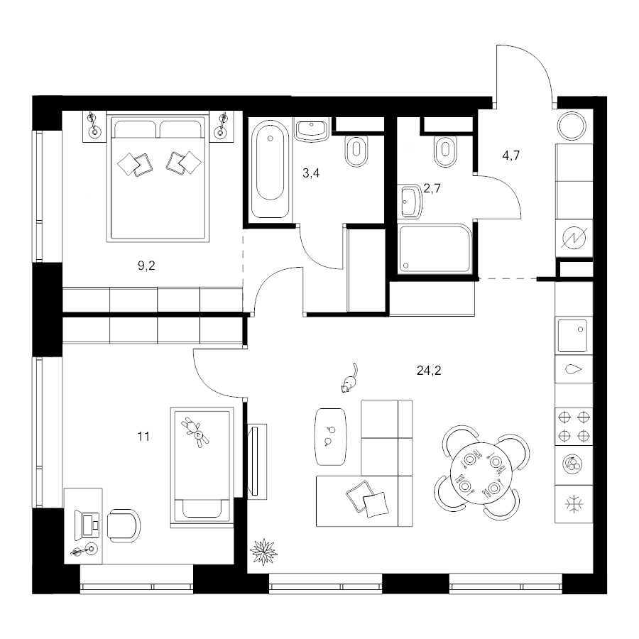 3 ккв (Евро) 58,1 м²