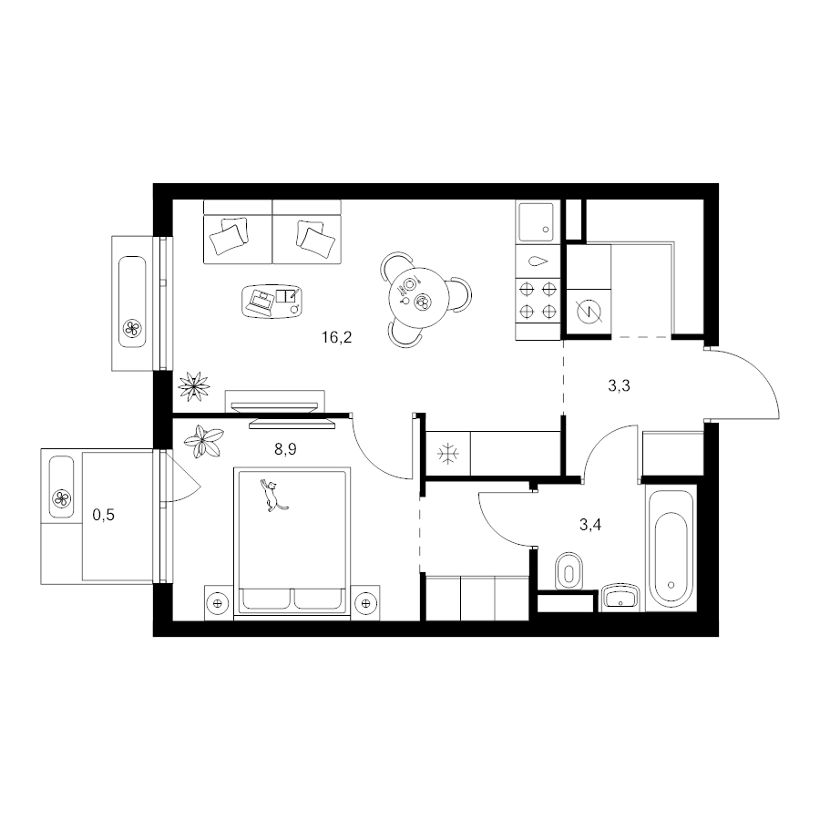 2 ккв (Евро) 38 м²