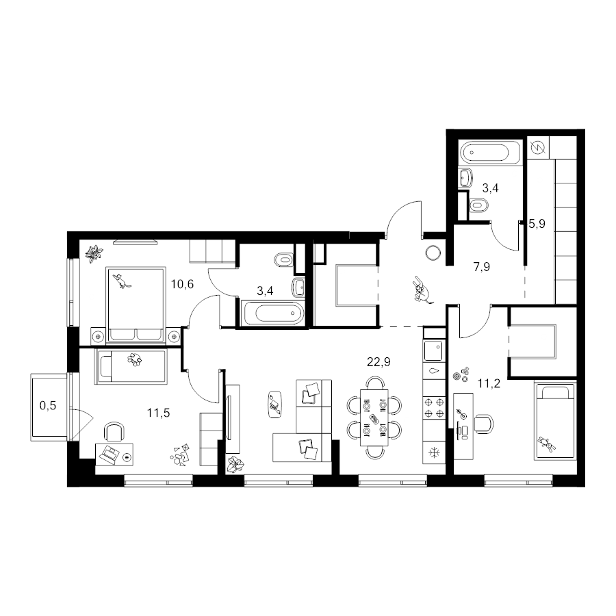 4 ккв (Евро) 83,9 м²