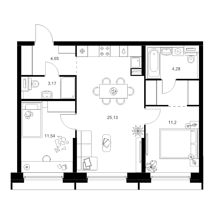 3 ккв (Евро) 63,8 м²