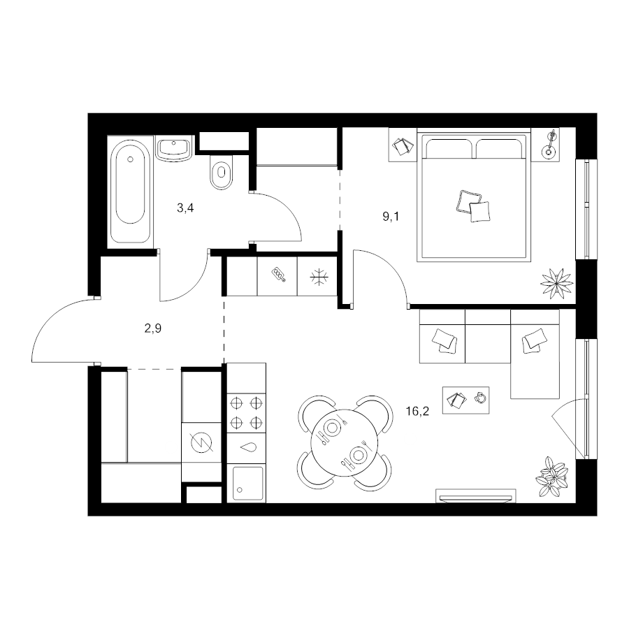 2 ккв (Евро) 37,2 м²