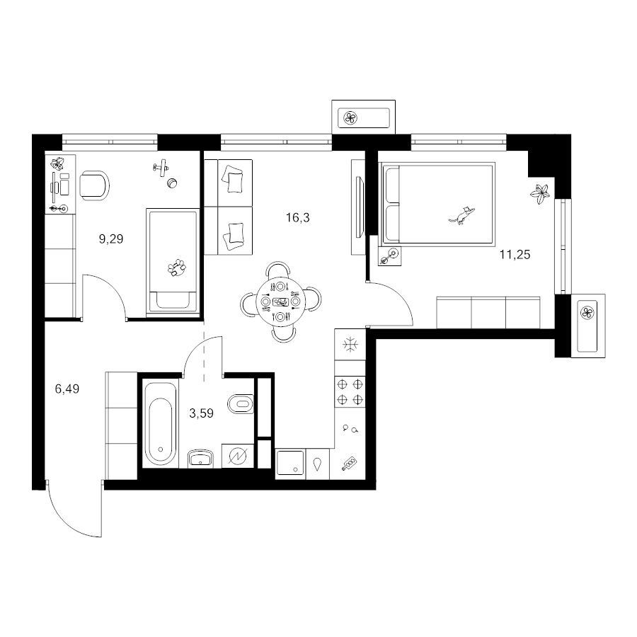 3 ккв (Евро) 46,9 м²