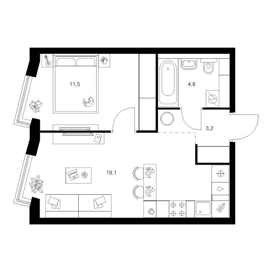 2 ккв (Евро) 38,6 м²