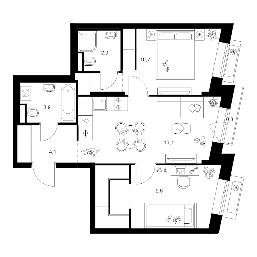3 ккв (Евро) 54,1 м²