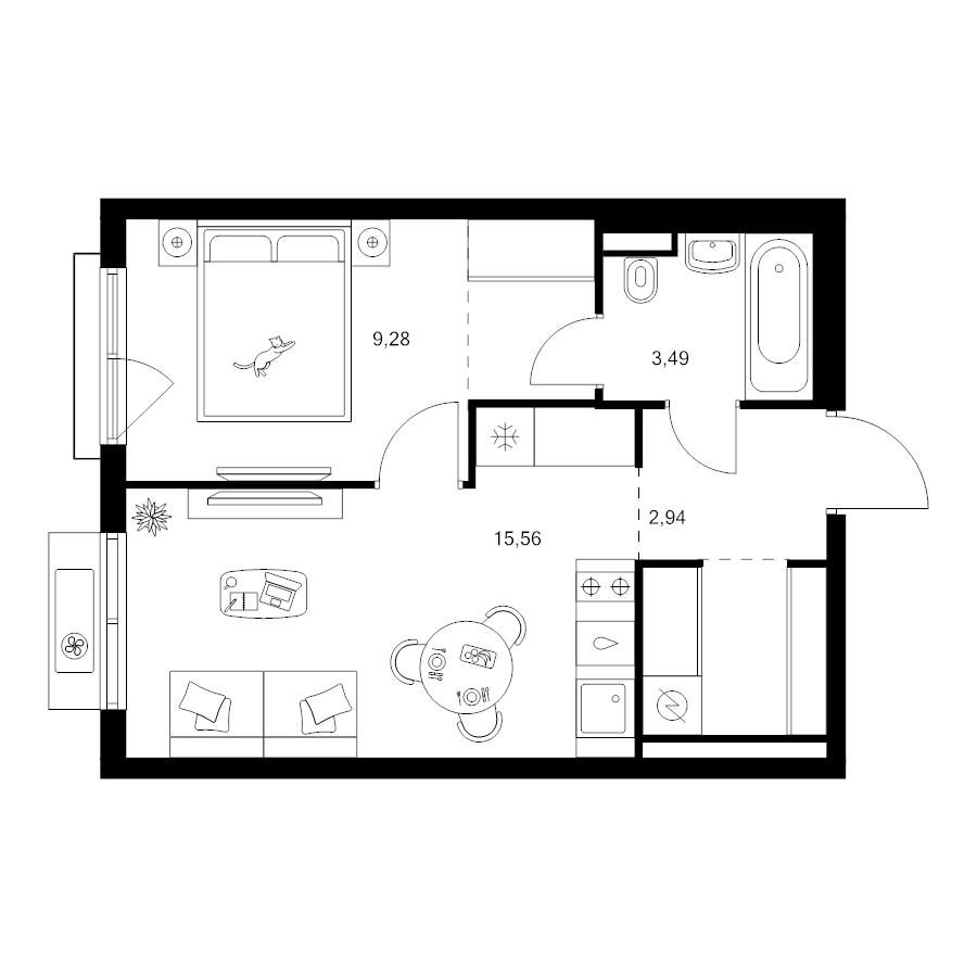 2 ккв (Евро) 36,9 м²