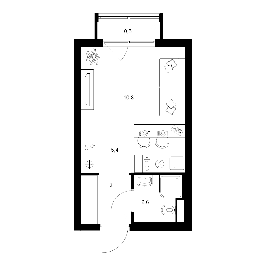 Студия 22,3 м²