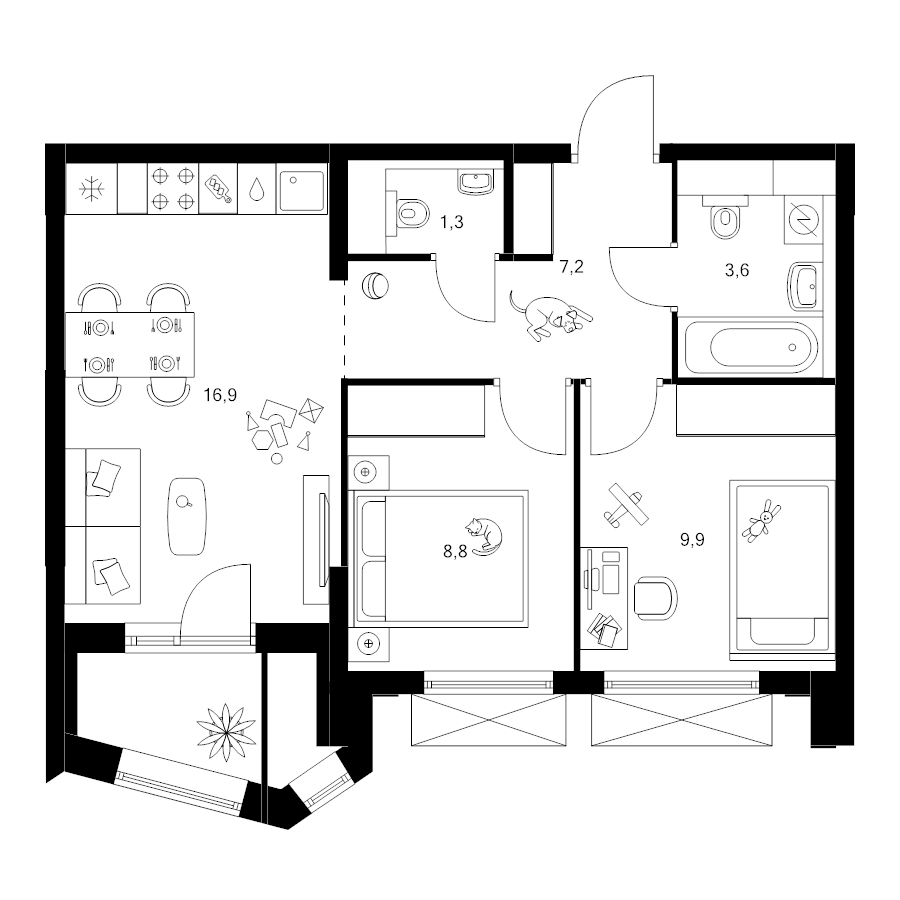 3 ккв (Евро) 49,1 м²