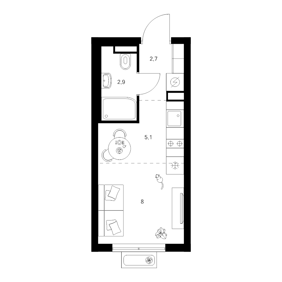 Студия 18,7 м²