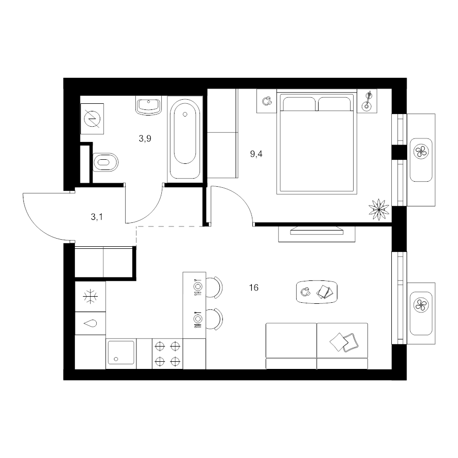 2 ккв (Евро) 32,4 м²