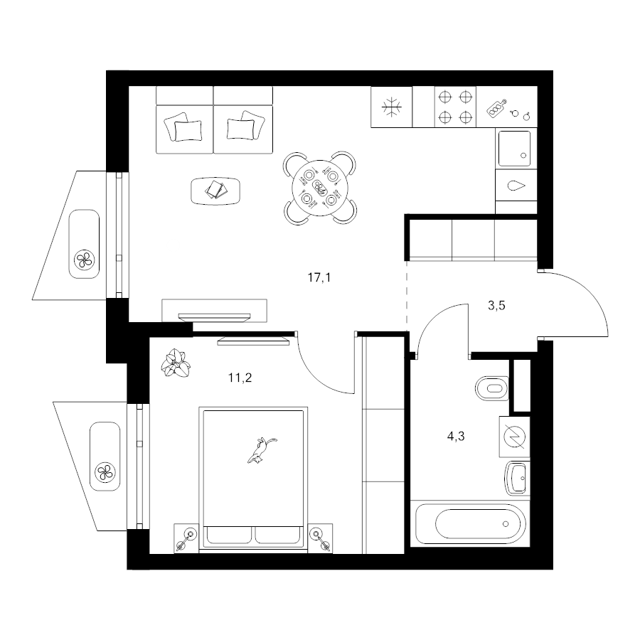 2 ккв (Евро) 36,1 м²