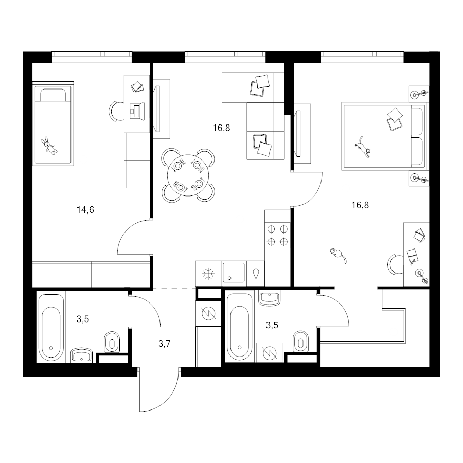 3 ккв (Евро) 63,6 м²