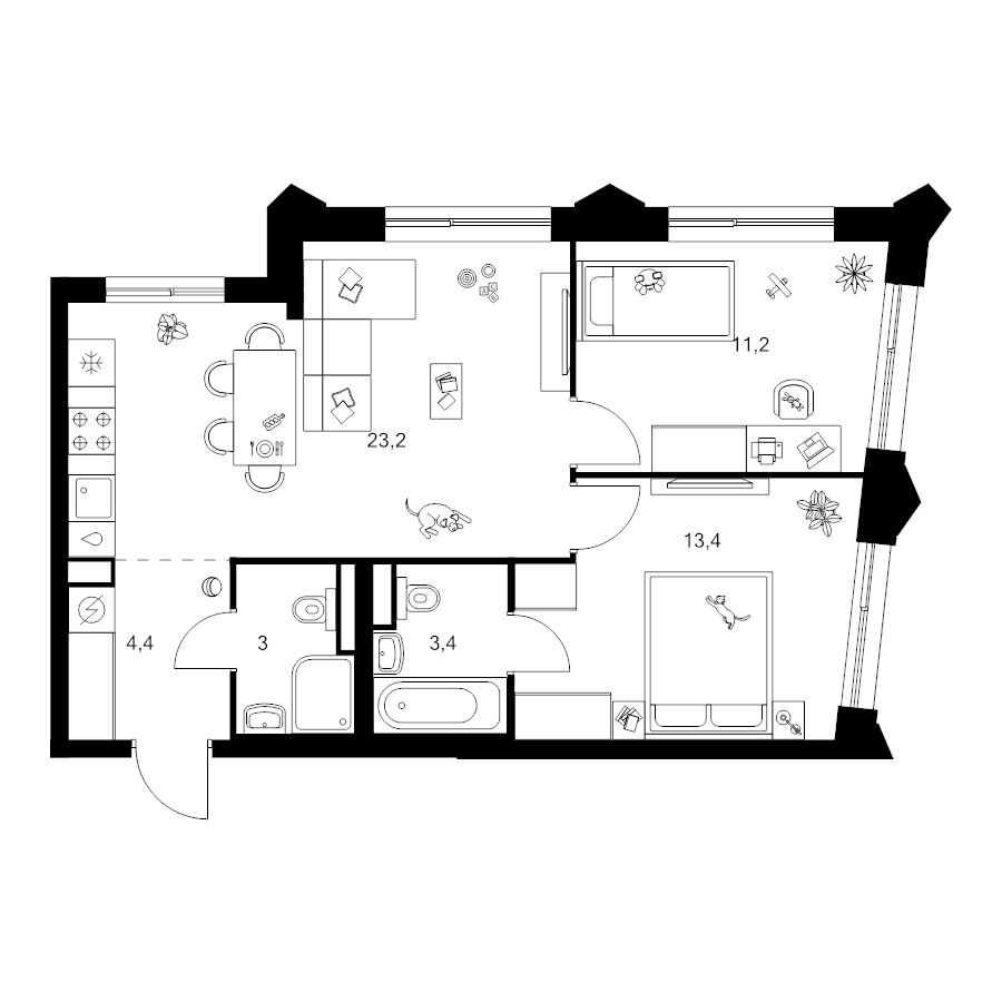 3 ккв (Евро) 58,6 м²