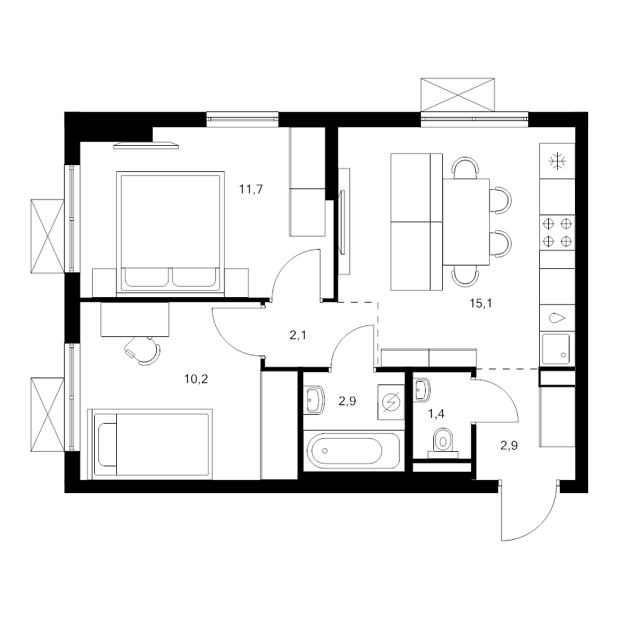 3 ккв (Евро) 46,3 м²