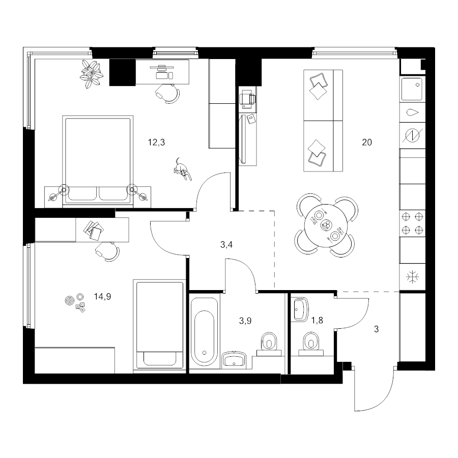 3 ккв (Евро) 59,3 м²