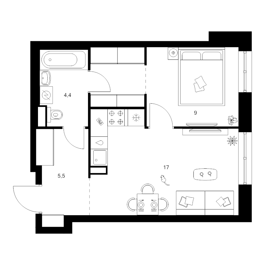 2 ккв (Евро) 39,9 м²
