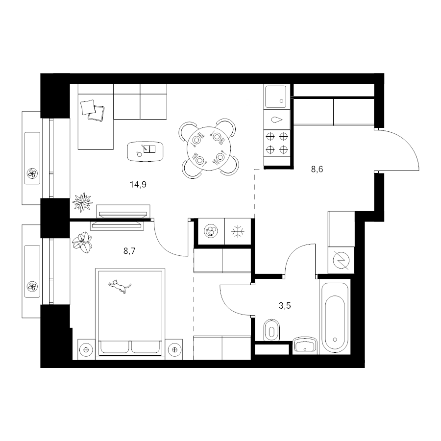 2 ккв (Евро) 38,9 м²