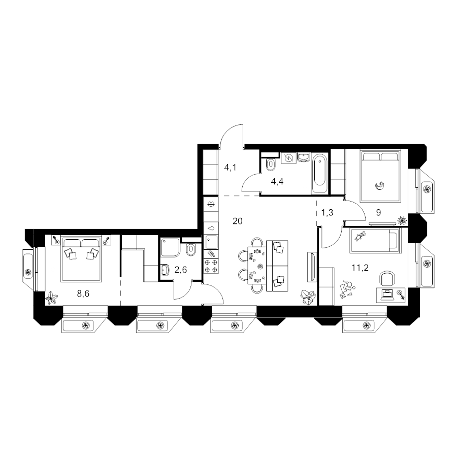 4 ккв (Евро) 67,1 м²