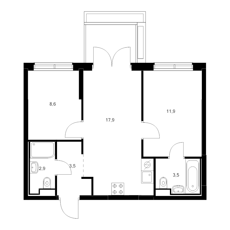 3 ккв (Евро) 49,7 м²