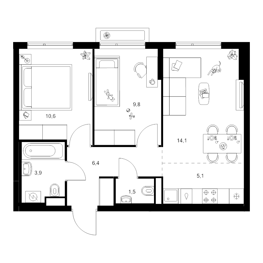 3 ккв (Евро) 51,4 м²