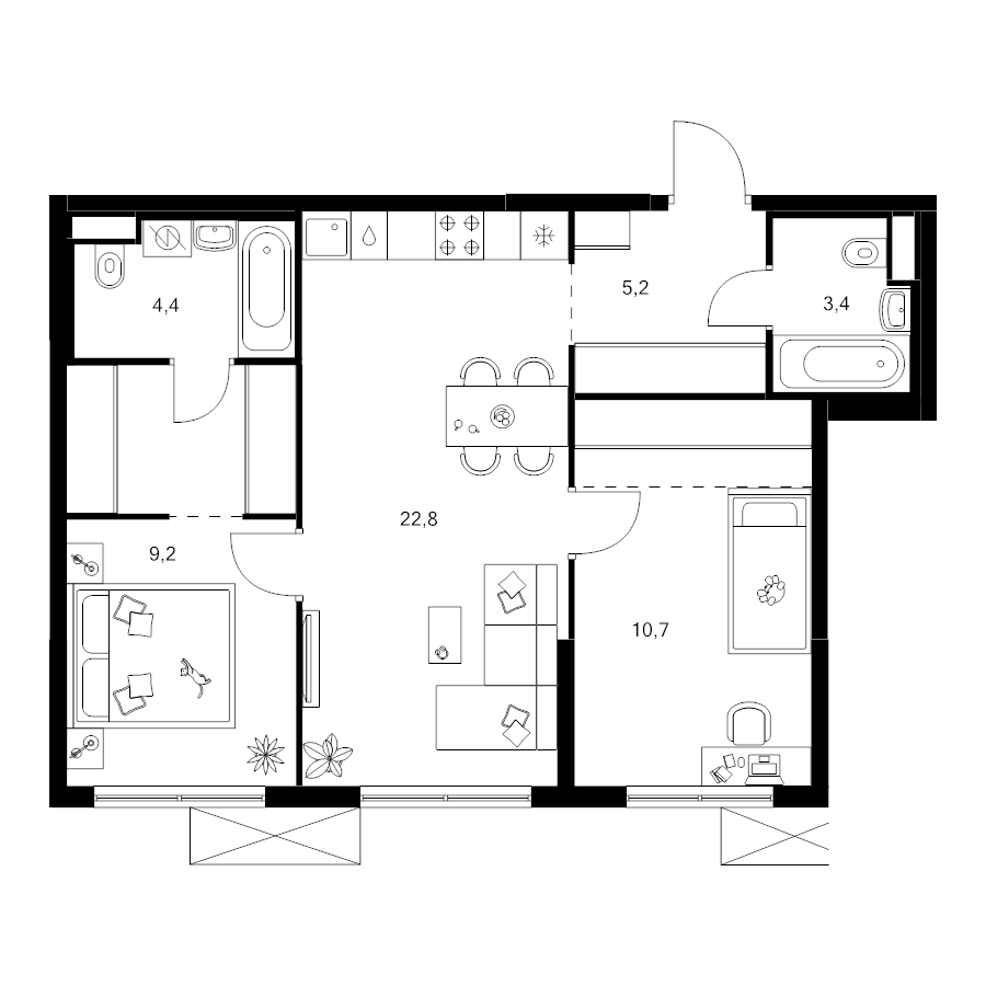 3 ккв (Евро) 64 м²