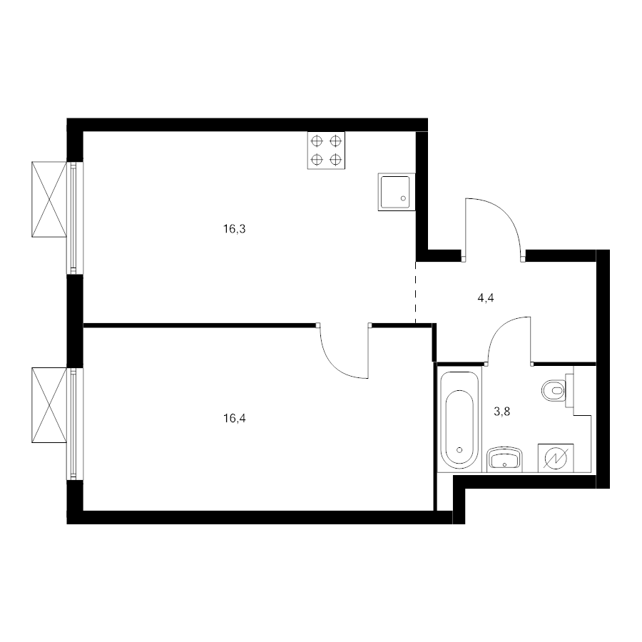 2 ккв (Евро) 39,5 м²