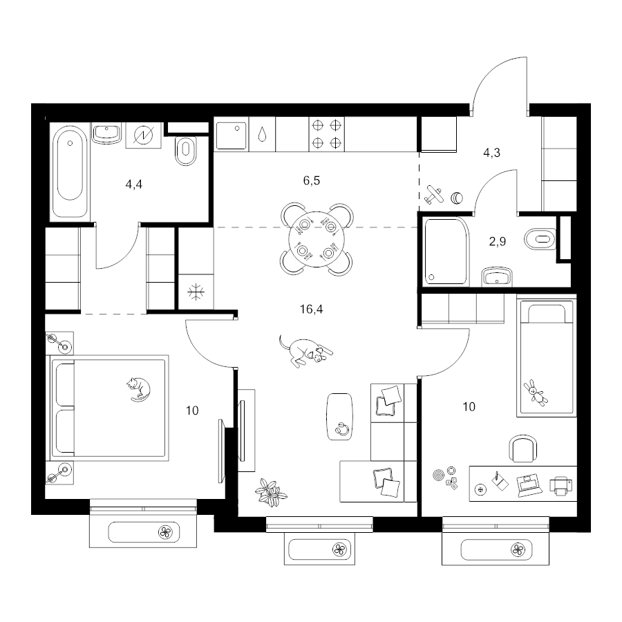 3 ккв (Евро) 57,7 м²