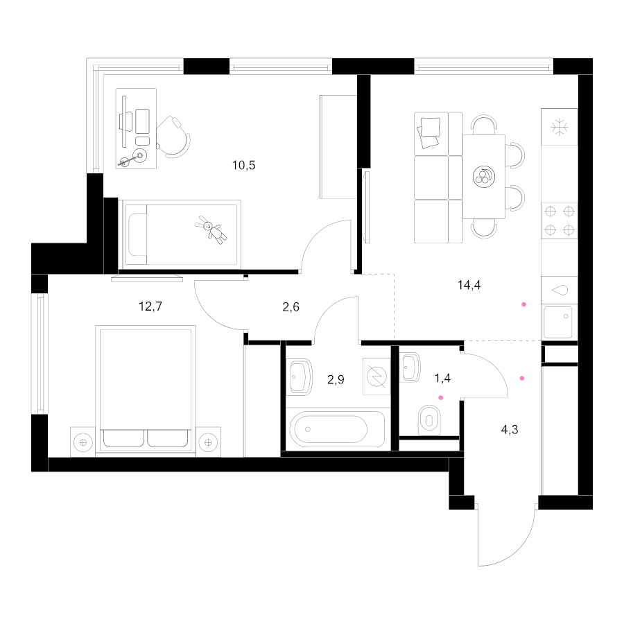 2 ккв 48,8 м²