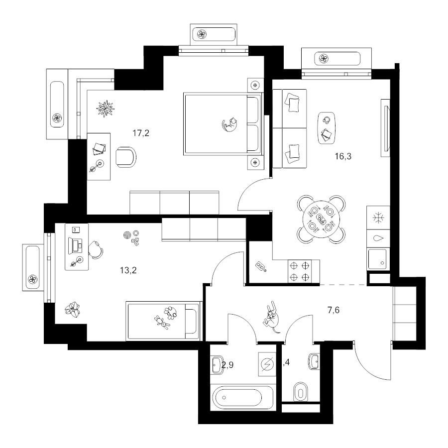 3 ккв (Евро) 58,6 м²