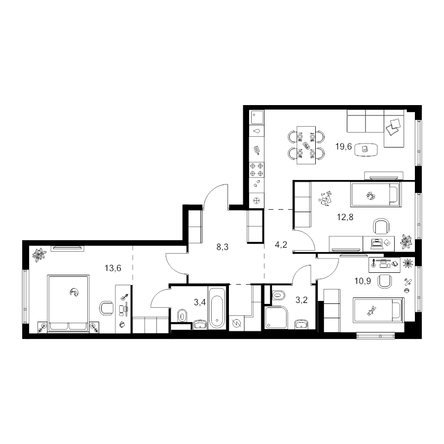 4 ккв (Евро) 84,1 м²