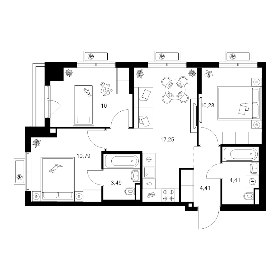 4 ккв (Евро) 60,6 м²