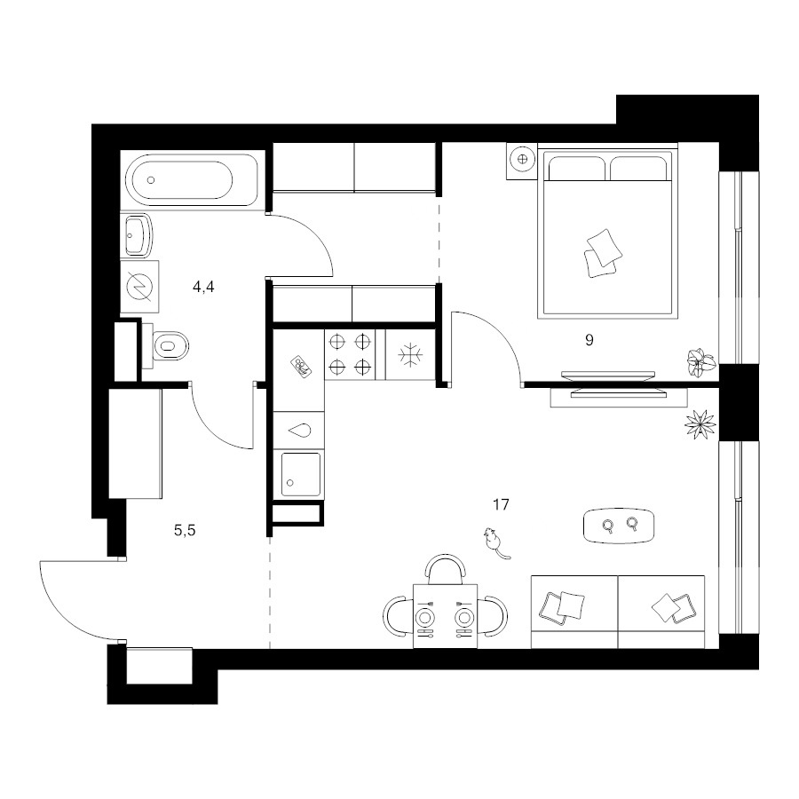 2 ккв (Евро) 39,9 м²