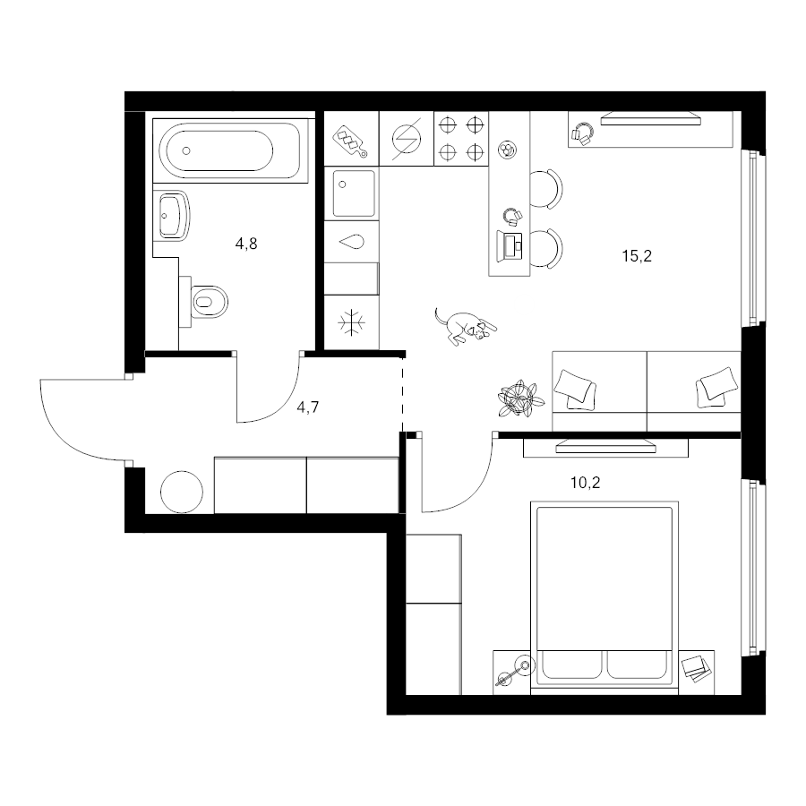 2 ккв (Евро) 34,9 м²