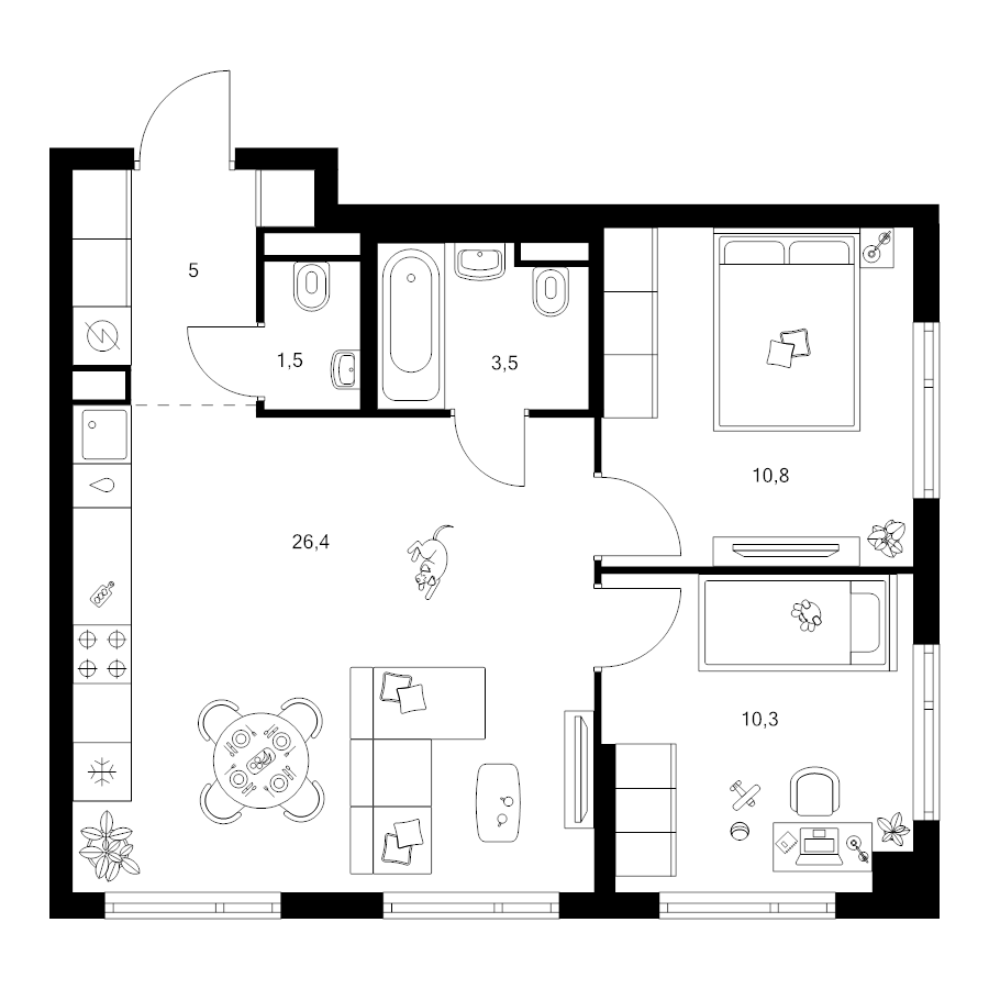 3 ккв (Евро) 57,5 м²