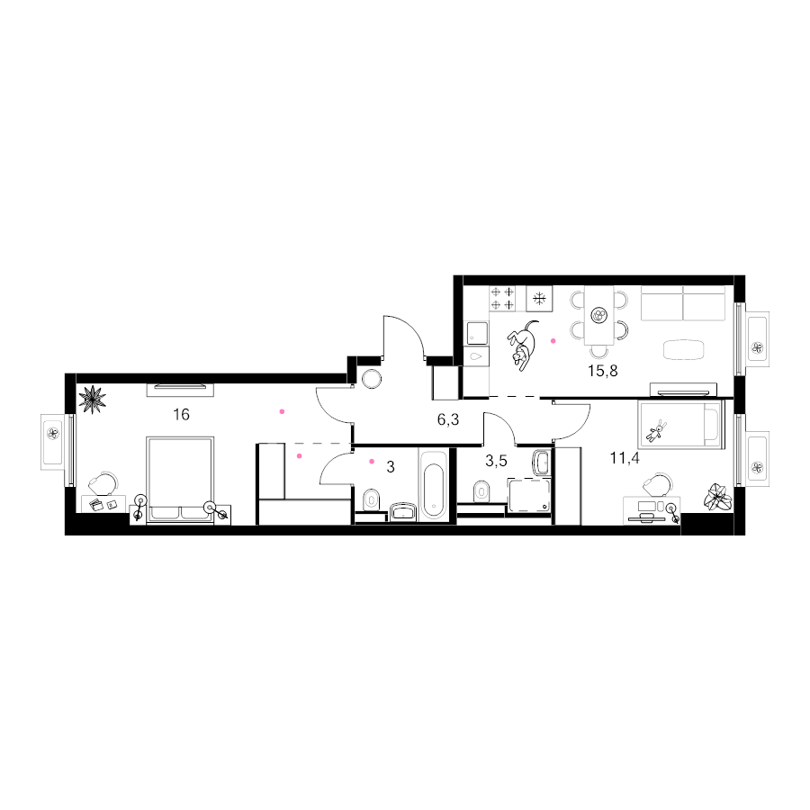 3 ккв (Евро) 60 м²