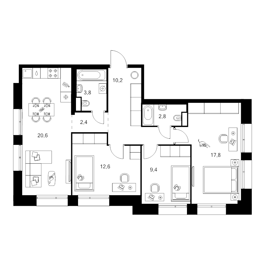 4 ккв (Евро) 79,6 м²